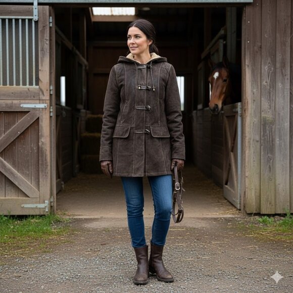 Bernardo Brown Nubuck Suede Chore Barn Coat Shearling Hooded Jacket PS Outdoor - Picture 14 of 14